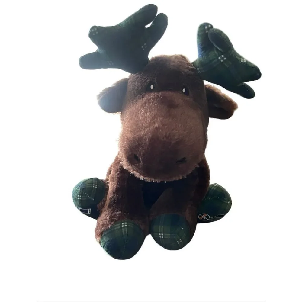 Foco Brown Green Buffalo Plaid Antlers Jazz Moose Plush Stuffed Animal 12”